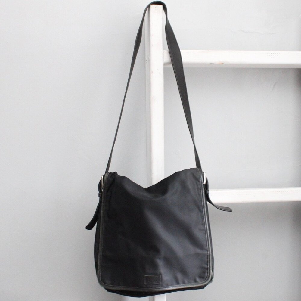 COACH VTG Black Nylon Canvas Leather Flap Large Messenger Portfolio Bag 5109 - Picture 1 of 7